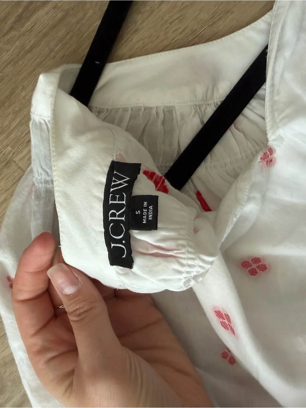 J. Crew White Puff-Sleeve Blouse with Pink Motif